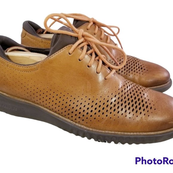 COLE HAAN ZEROGRAND MEN OXFORDS LACES SHOES SNEAKERS BROWN LEATHER SIZE 9 M - Picture 2 of 12